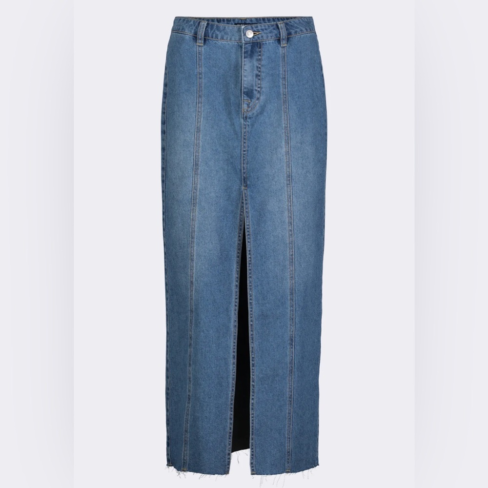 Denim Midi Maxi Skirt Buffalo Worn Indigo w/ Front Slit NWT Boho Casual Cowgirl